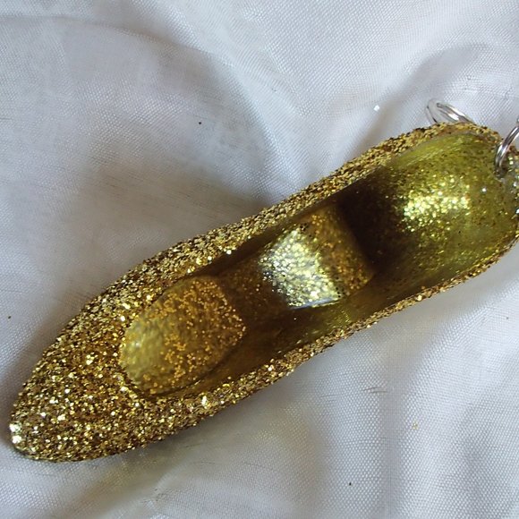 Golden Slipper Shoe Keychain Acrylic Glitter Altered Audi Lee Handcrafted - Picture 12 of 16